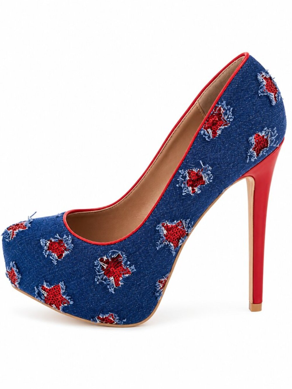Elegant Collection LILIS-1 Red Denim Platform Heels Stiletto Pumps Women’s